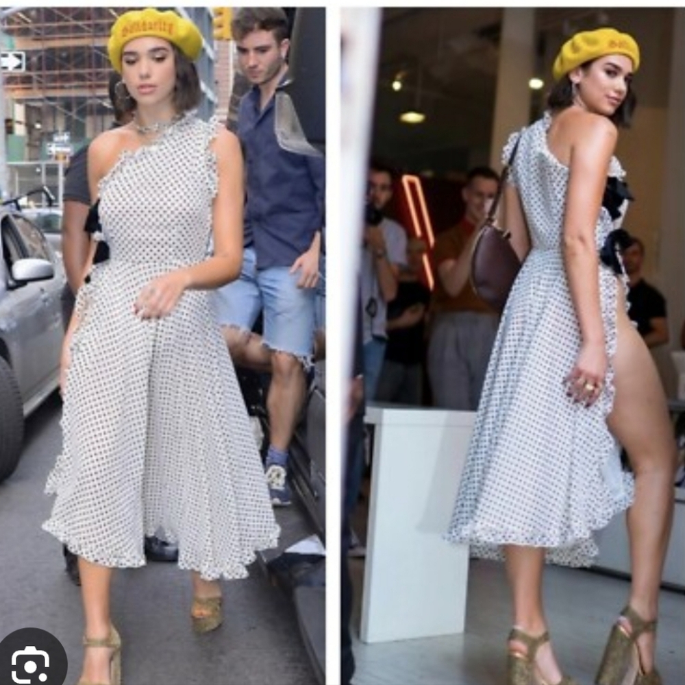 One-Shoulder Black & White Polka Dot Midi Dress